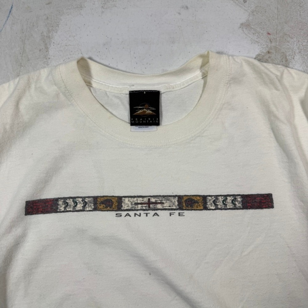 Y2K Santa Fe T-Shirt Mens Large Cream Southwest Aztec Surf Center Logo
